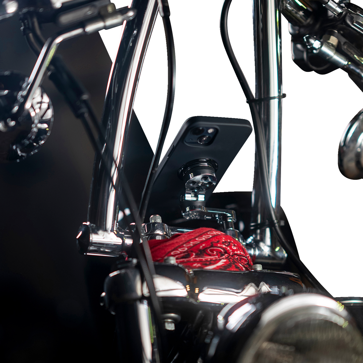 Chrome SP CONNECT Pro phone mount with handlebar clamp for bikes, securely holding a smartphone in place.