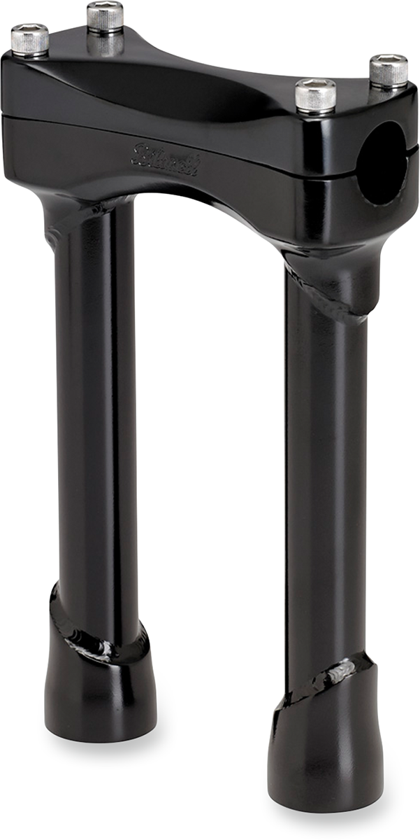 Black BILTWEll Murdock 8-inch handlebar risers from Bill's Exhausts, showcasing the sturdy metal design and mounting features.