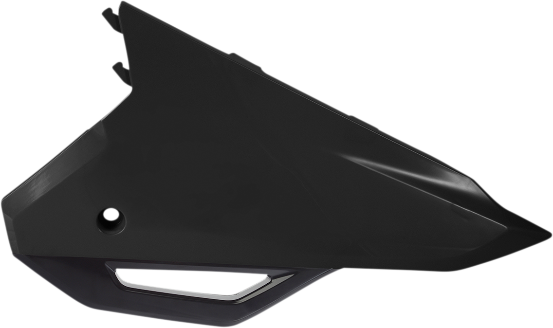 Acerbis black side panels for motorcycle body, featuring sleek black design with product branding visible on the panels.