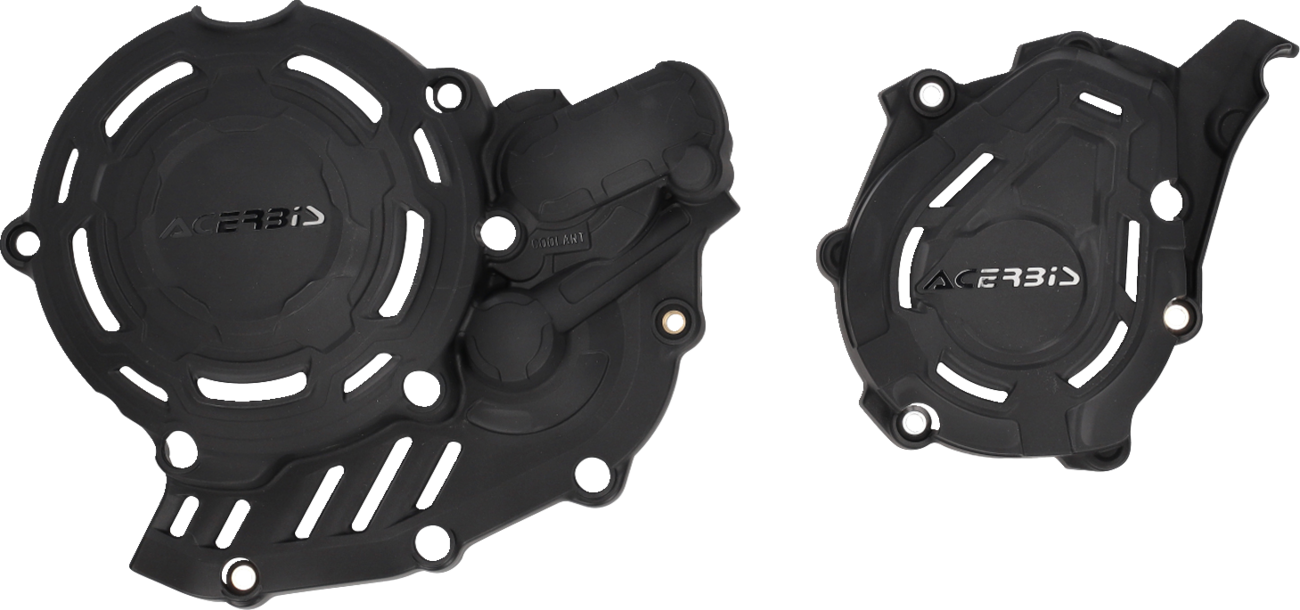A black ACERBIS X-Power Kit body replacement for Husqvarna and KTM 2023 models, shown on a motorcycle.