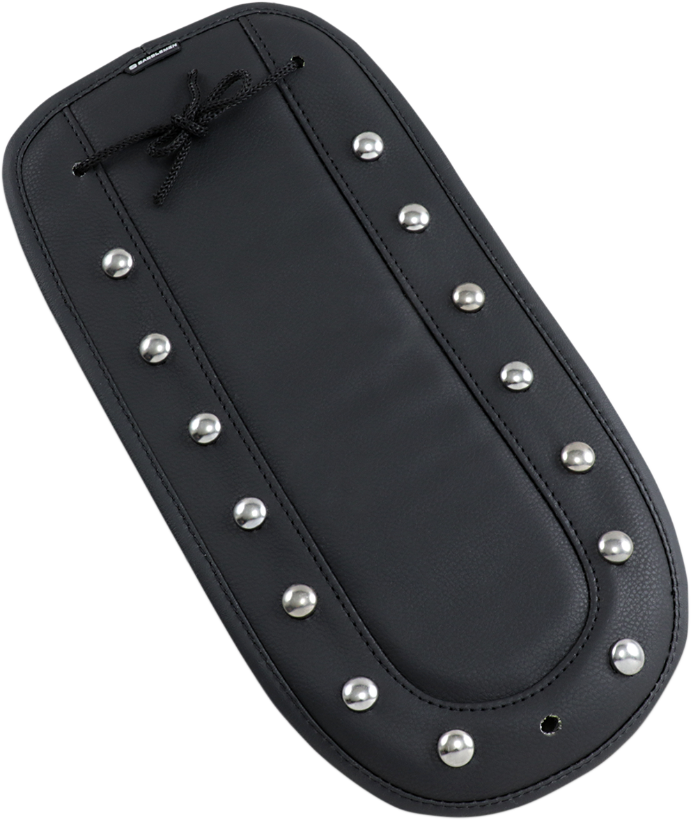 Stainless steel SADDLEMEN Fender Chap with studded design, matching Solo Seat T8127-18-S for motorcycle customization.