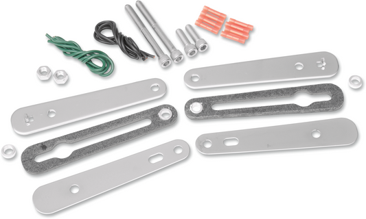 Chrome SADDLEMEN Turn Signal Relocation Kit for Sportster motorcycles, designed for 2020-0349 model by Bill's Exhausts.