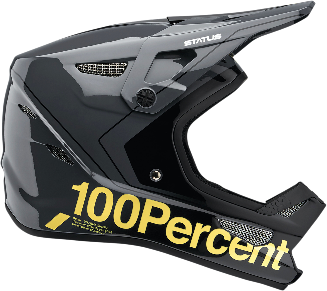 Bill's Exhausts 100% Status bicycle helmet in Carby/Charcoal, large size, with sleek aerodynamic design and adjustable straps.