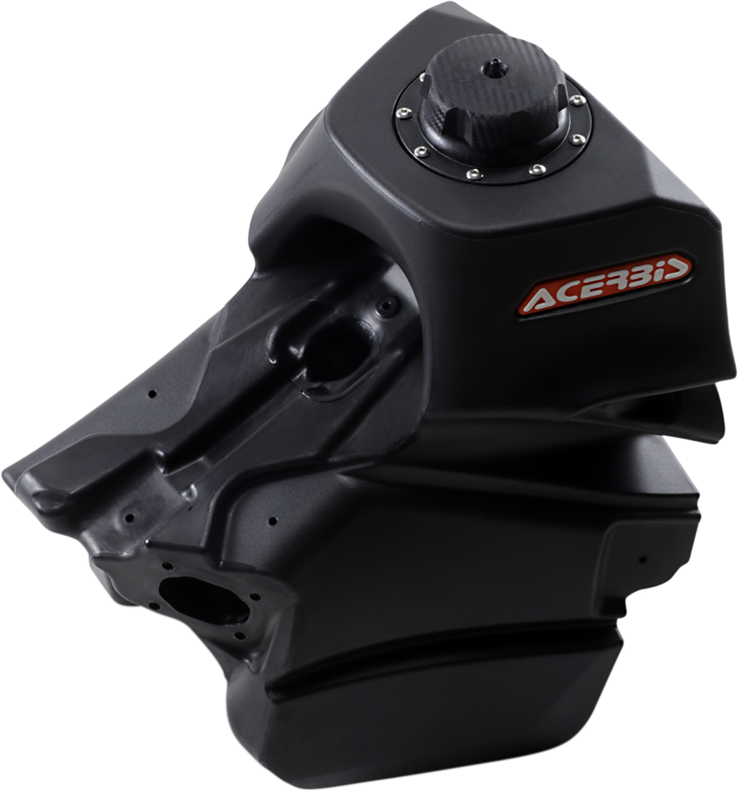 Black Acerbis gas tank for KTM 2019-2022, 4.0 gallon capacity, body view with mounting details.