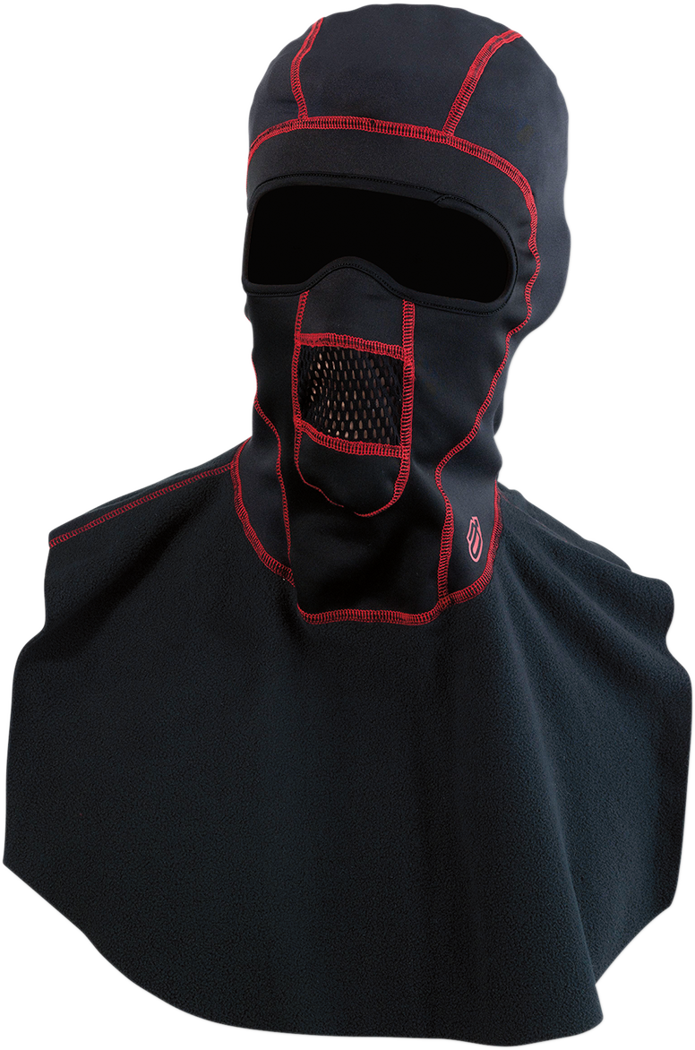 Bill's Exhausts ARCTIVA Windshield Balaclava with Dickie in black and red, small/medium size, showing the fabric and design details.