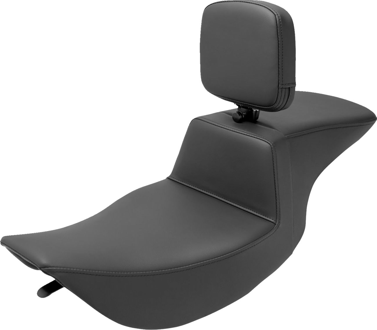 SADDLEMEN Tour Step Up Seat with rider backrest for FLHR/FLHX Harley Davidson motorcycles, plain design, black leather upholstery