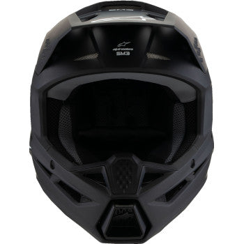Youth ALPINESTARS SM3 helmet in matte black with solid design, small size, featuring a sleek helmet shell and secure strap.