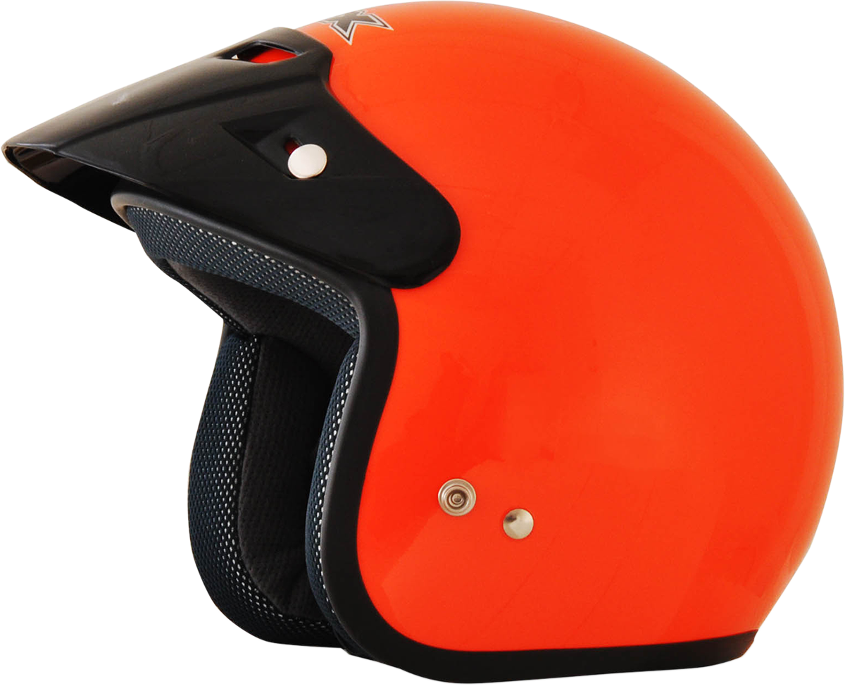 Safety orange AFX FX-75Y helmet in medium size with a sleek design, featuring a secure strap and ventilation vents.