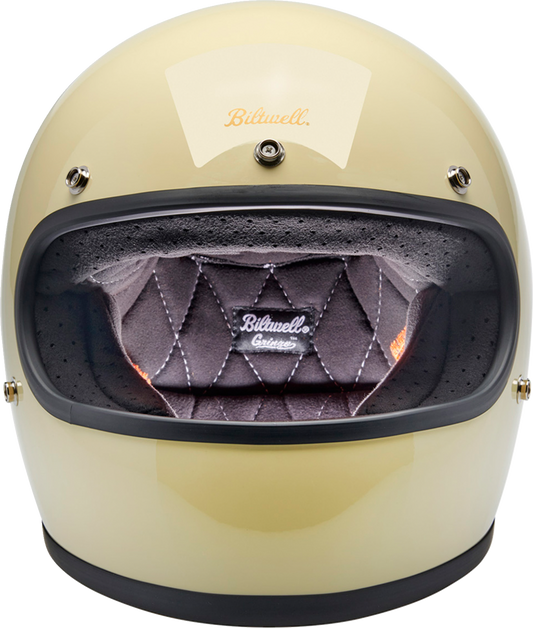 Gloss white BILT WELL Gringo helmet in XS size, featuring a sleek smooth finish and secure strap, designed for motorcycle riding.