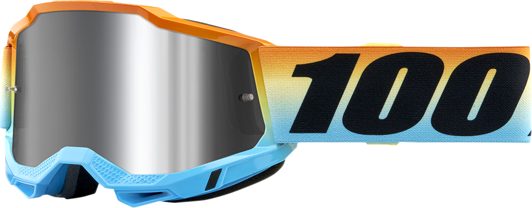Bill's Exhausts 100% Youth Accuri 2 Sunset Silver goggles with tinted lenses and adjustable strap for youth motocross riding.