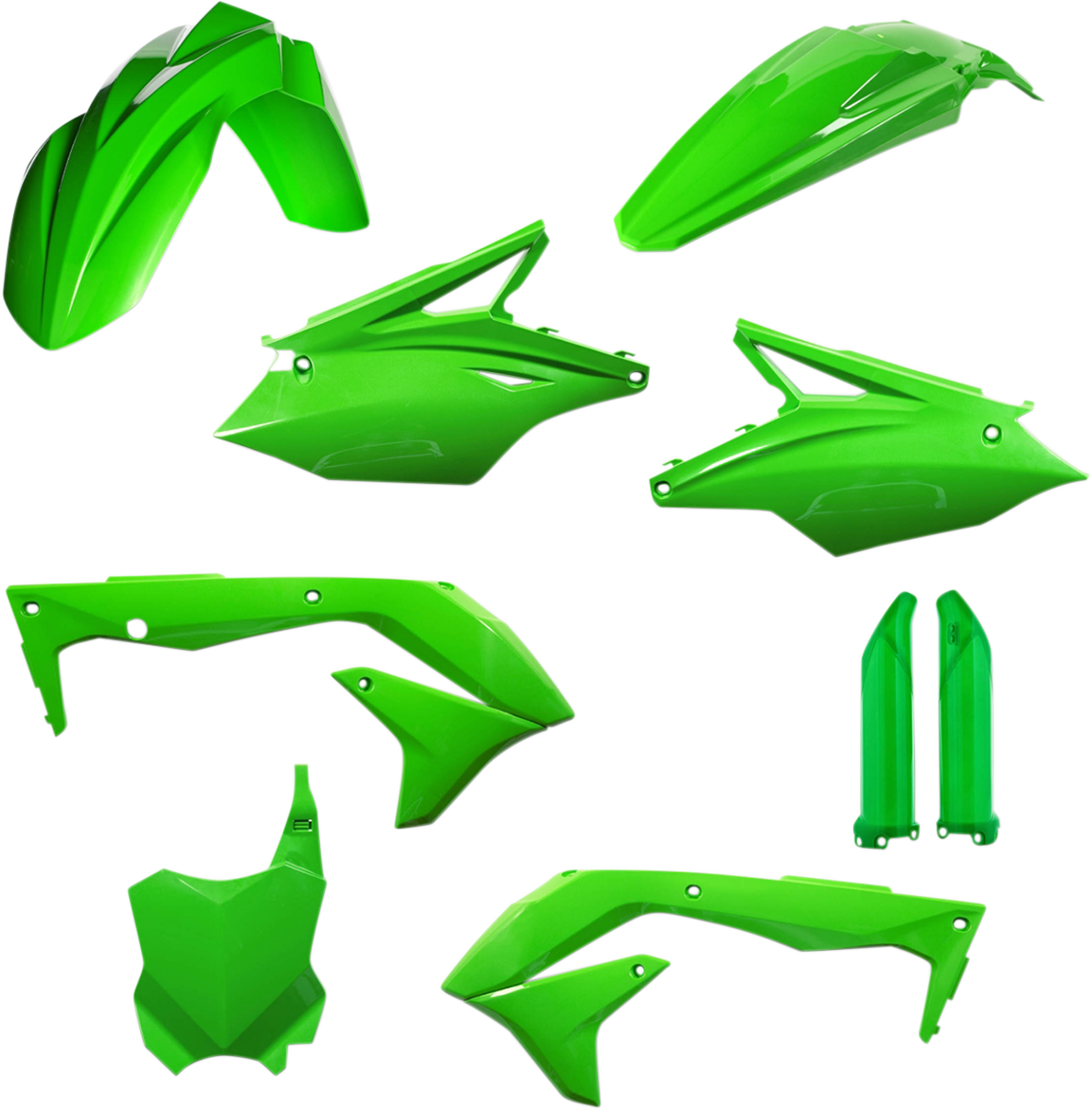 Green Acerbis full replacement body kit for motorcycles, featuring detailed body panels and aerodynamic design.