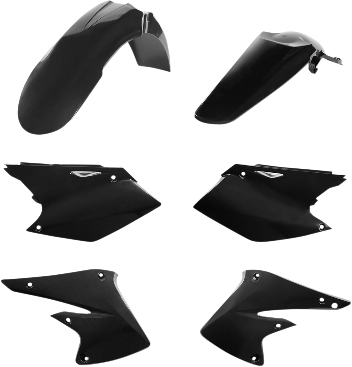 Black Acerbis standard replacement body kit for motorcycles, featuring durable plastic panels with sleek finish.