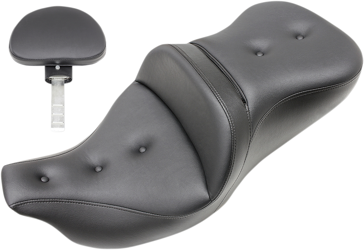 Black SADDLEMEN Roadsofa seat with pillow top and backrest for 2009-2023 Harley FLHTCUTG, designed for comfort and style.
