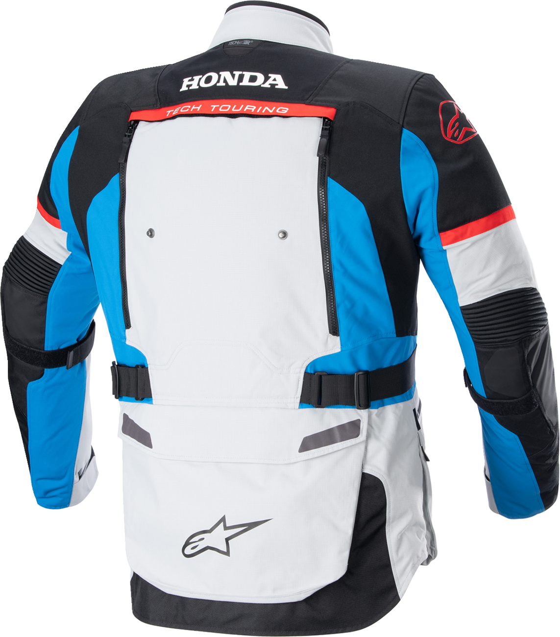 Alpinestars Honda Bogotà Pro Drystar motorcycle jacket in gray, black, red, and blue, 3XL size, featuring protective gear and stylish design.