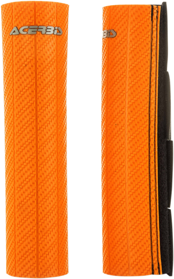 Orange Acerbis upper fork guard for motorcycle, designed to protect the front fork from debris and damage.