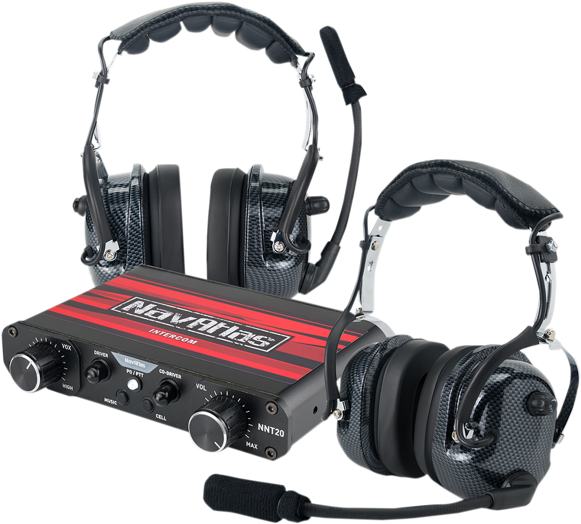 Bill's Exhausts NAVATLAS Intercom System over-the-head headset with speakers for clear communication.