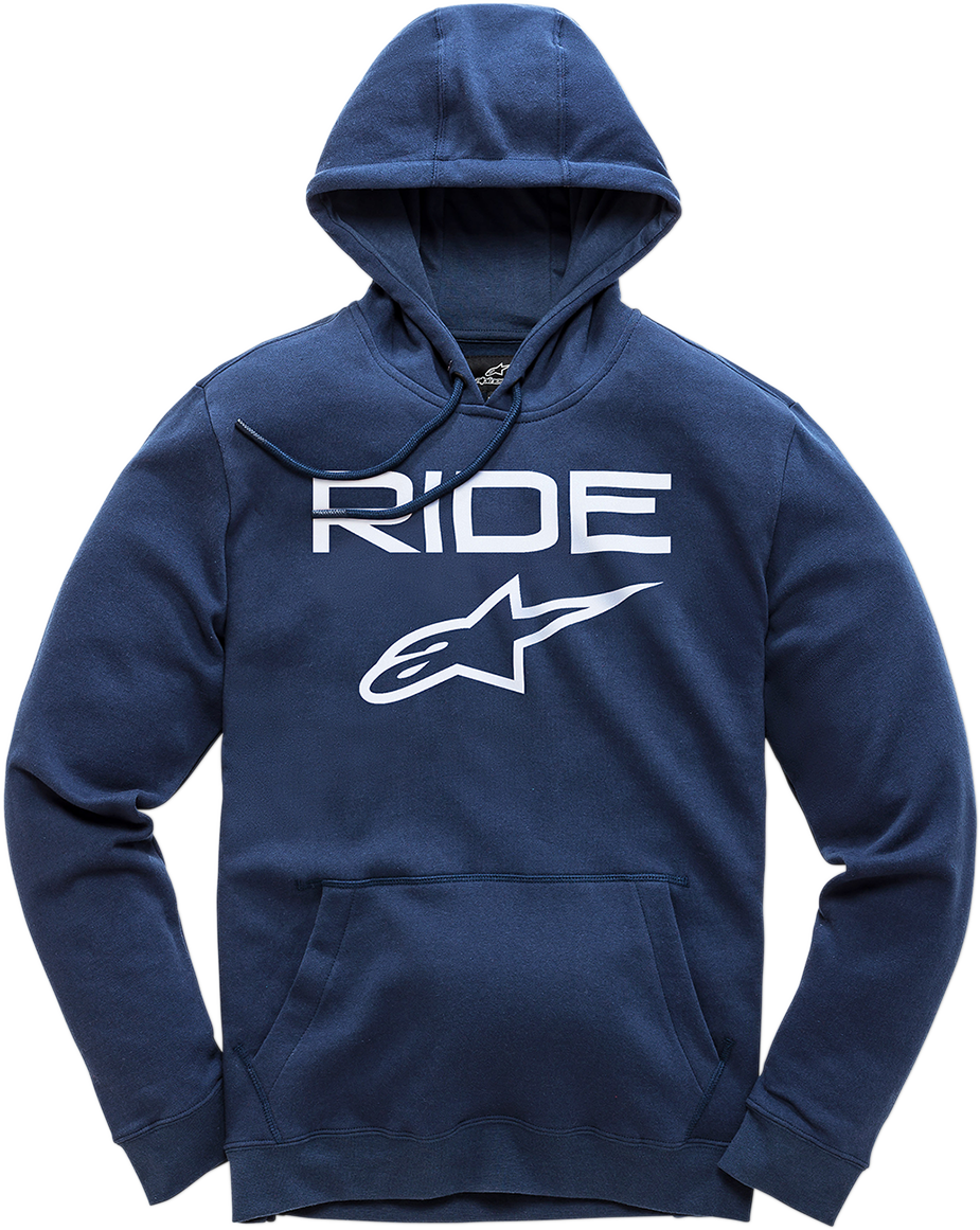 Alpinestars Ride 2.0 navy and white hoodie in XL size, featuring the Alpinestars logo and casual design, front view.