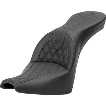 SADDLEMEN Roadsofa seat with lattice stitch design for FXBB/FXST 2018-2024, shown without backrest on motorcycle seat