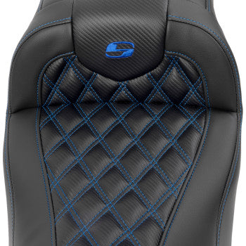 SADDLEMEN RoadSofa™ Seat - without Backrest - Carbon Fiber - Lattice Stitch - Blue Stitch - FLTR/FLHX '23-'24 823-07-20601 - Howling Moto