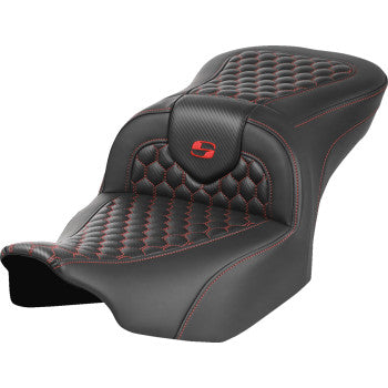 SADDLEMEN Roadsofa™ red seat with honeycomb pattern and red stitching for FLTR/FLHX motorcycles, without backrest, by Bill's Exhausts