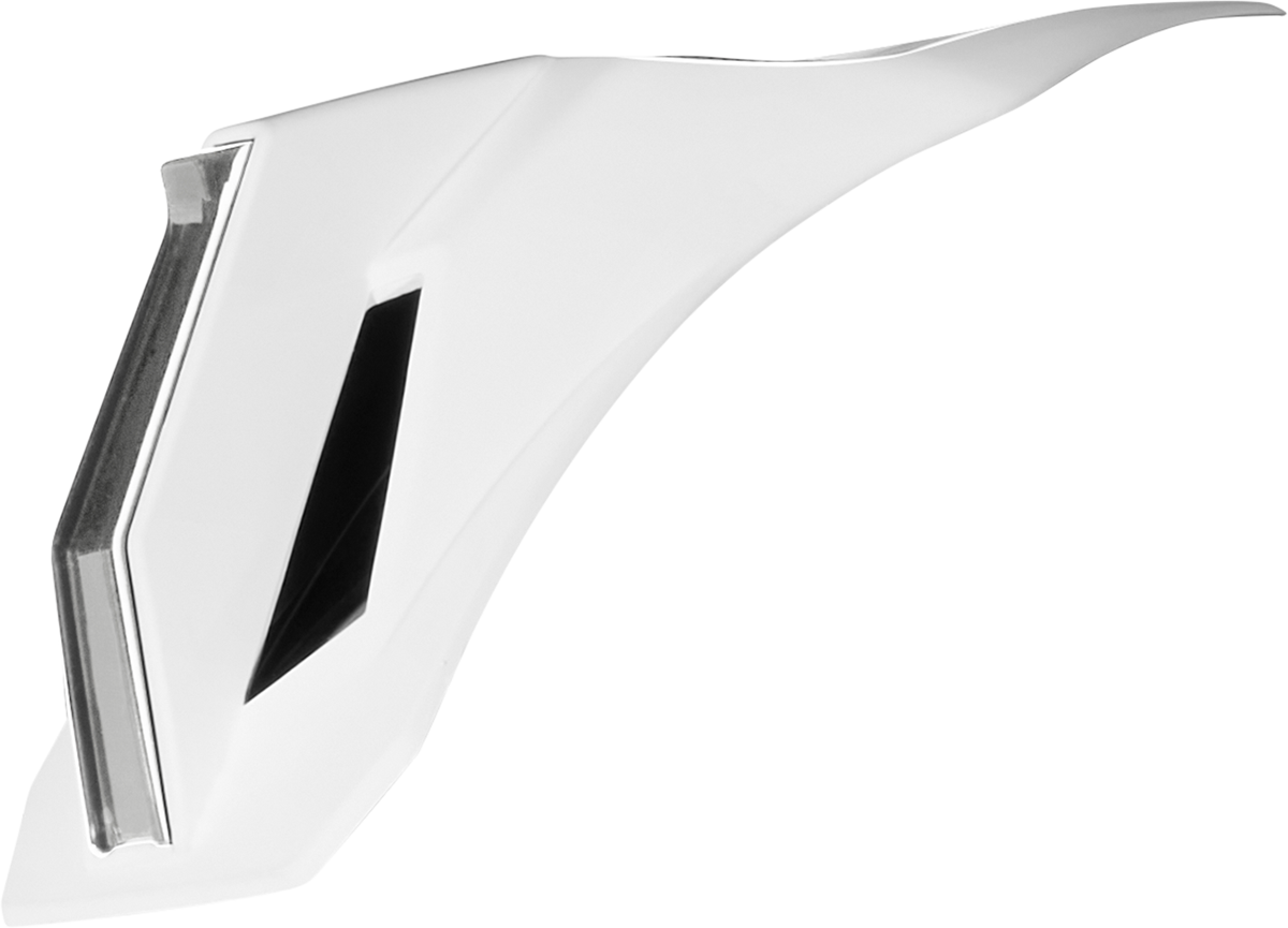 White and silver ICON Airform Speedfin helmet part from Bill's Exhausts, featuring sleek design and durable construction.