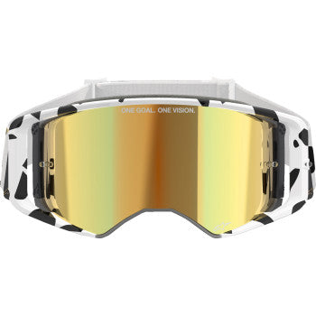 Alpinestars Supertech Goggle in white and gold with gold mirror lens, featuring ABS vision technology.