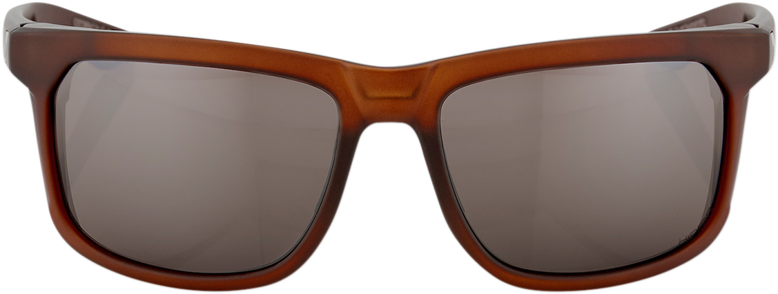 Bill's Exhausts 100% Hakan sunglasses in rootbeer with silver mirror lenses, stylish and protective eyewear.