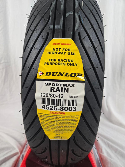 Dunlop Sportmax Rain 100/90-12 front or 120/80-12 rear tubeless tire for RACE USE ONLY - Howling Moto