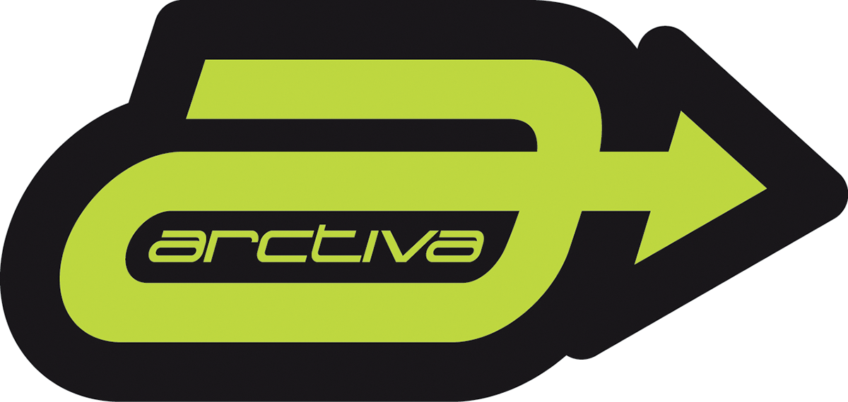 Set of 25 black and hi-viz Arctiva logo decals for motorcycles, featuring the Bill's Exhausts branding on a clear background.