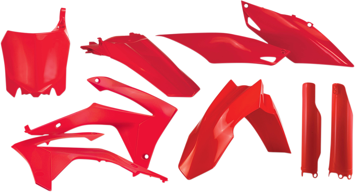 Red Acerbis full replacement body kit for bikes, featuring sleek design and durable construction, suitable for motorcycle customization.