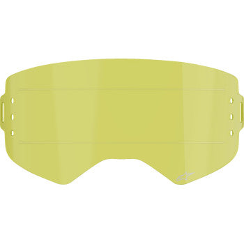 Alpinestars Supertech roll-off lens in yellow, designed for motocross goggles, with clear, durable plastic construction.