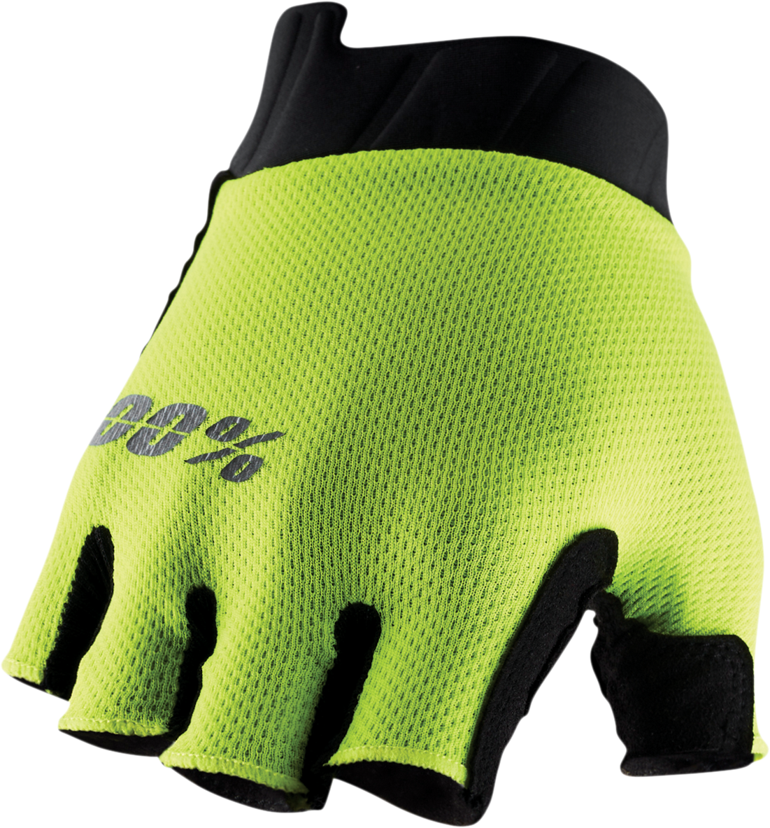 Bill's Exhausts 100% Exceeda short finger gloves in fluorescent yellow, medium size, with textured palm and breathable fabric.