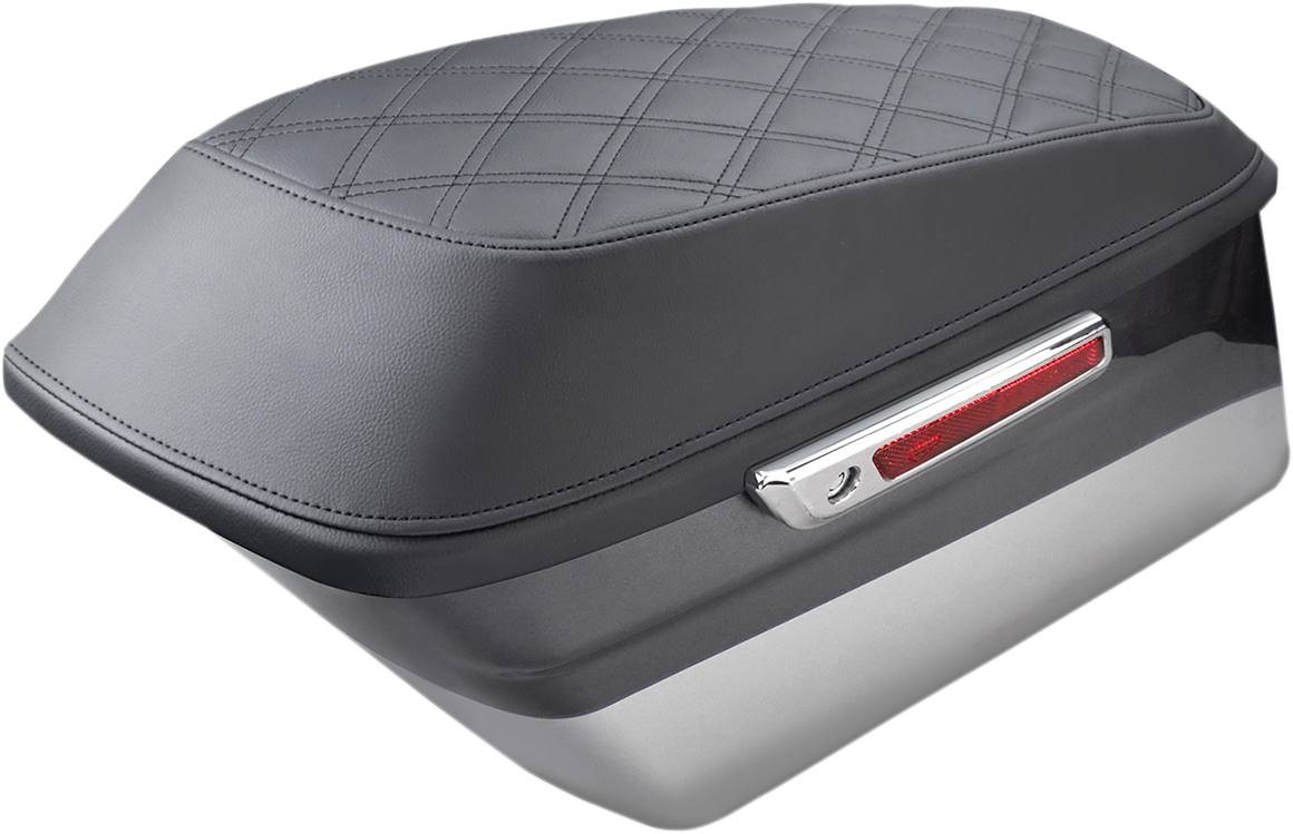 Bill's Exhausts Saddlemens saddlebag cover with lattice stitch design, fits L870-14-LS bagger seats, motorcycle accessory.