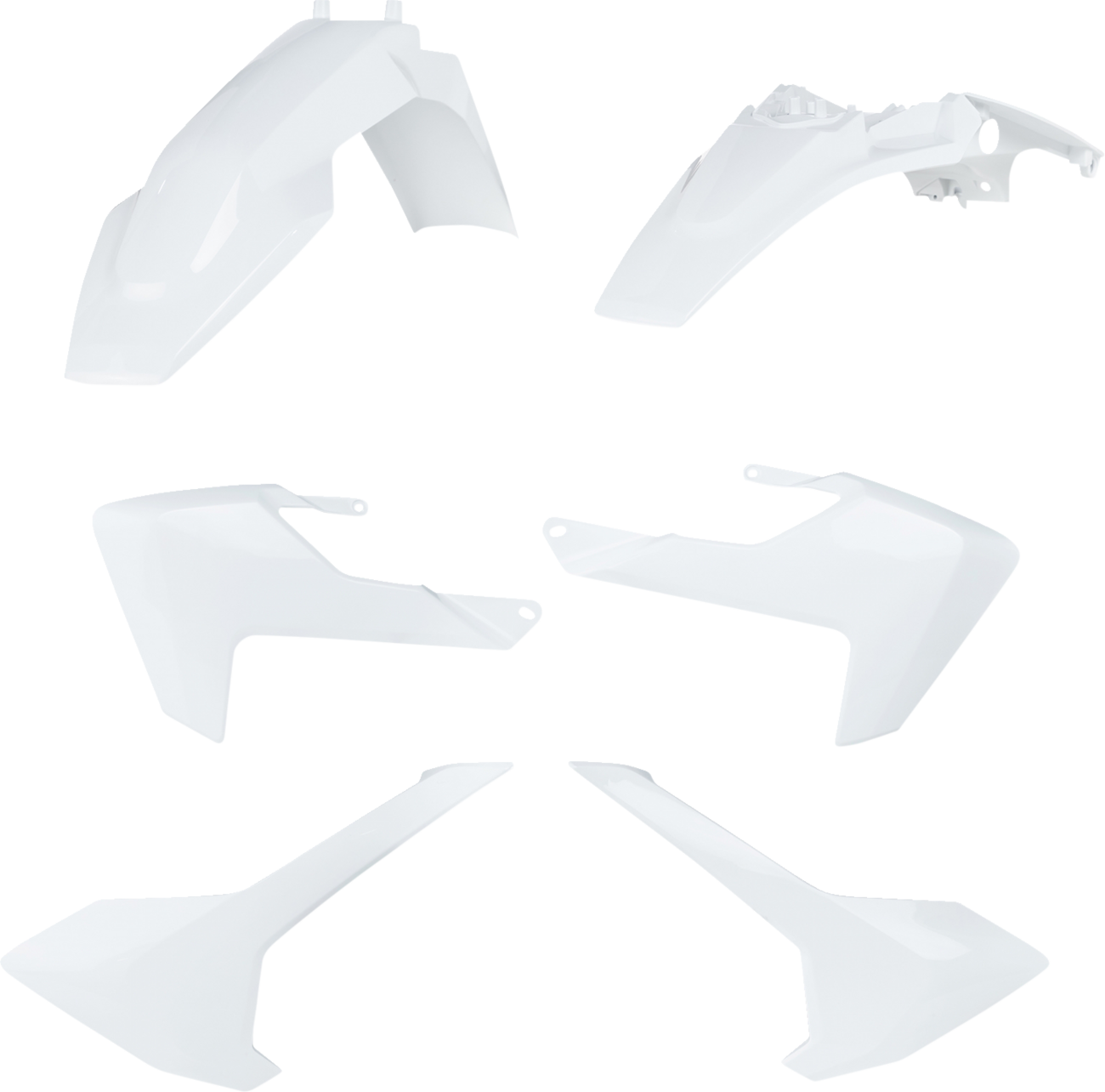 Acerbis OEM 2023 white full replacement motorcycle body kit, showing assembled panels and sleek design on a clean background.