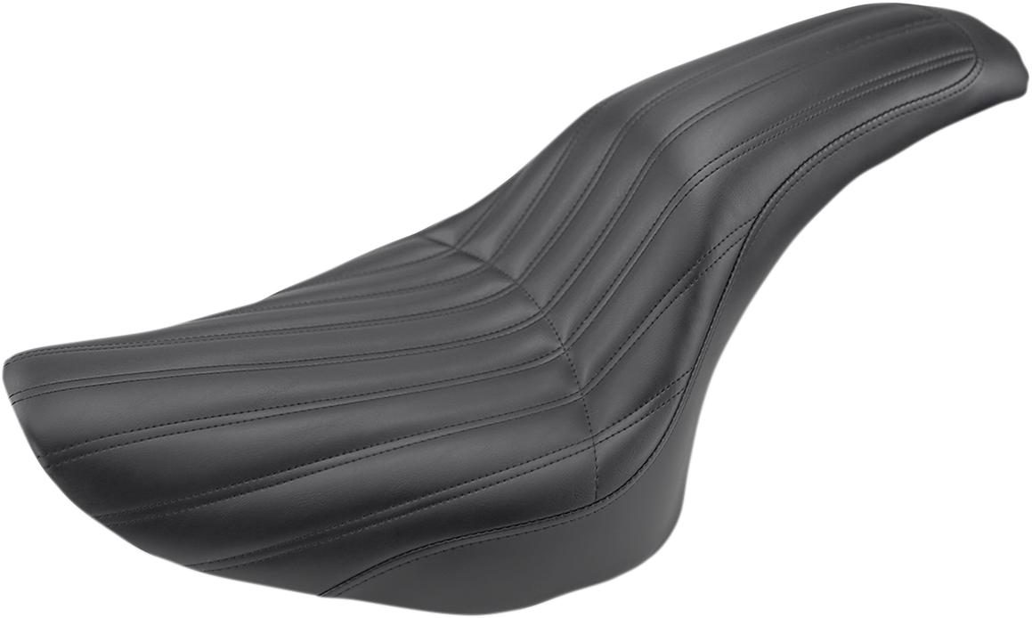 Black SADDLEMEN Knuckle 2-Up Seat with ribbed design for motorcycles, featuring a comfortable, stylish black seat by Bill's Exhausts.