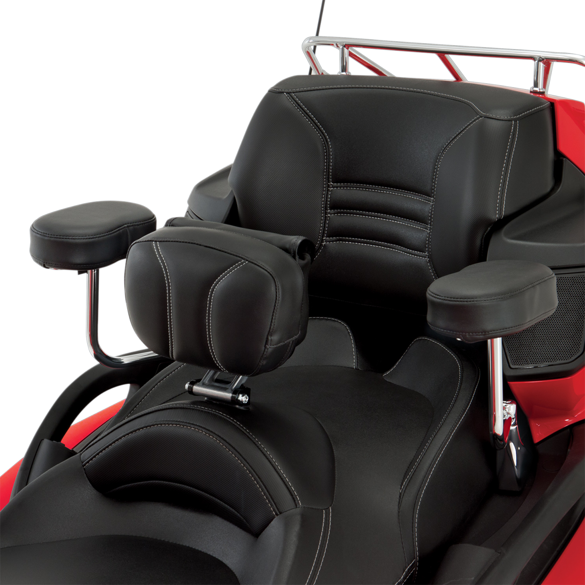 Black SHOW CHROME Deluxe Passenger Armrest for engine, designed by Bill's Exhausts, shown in the product image.