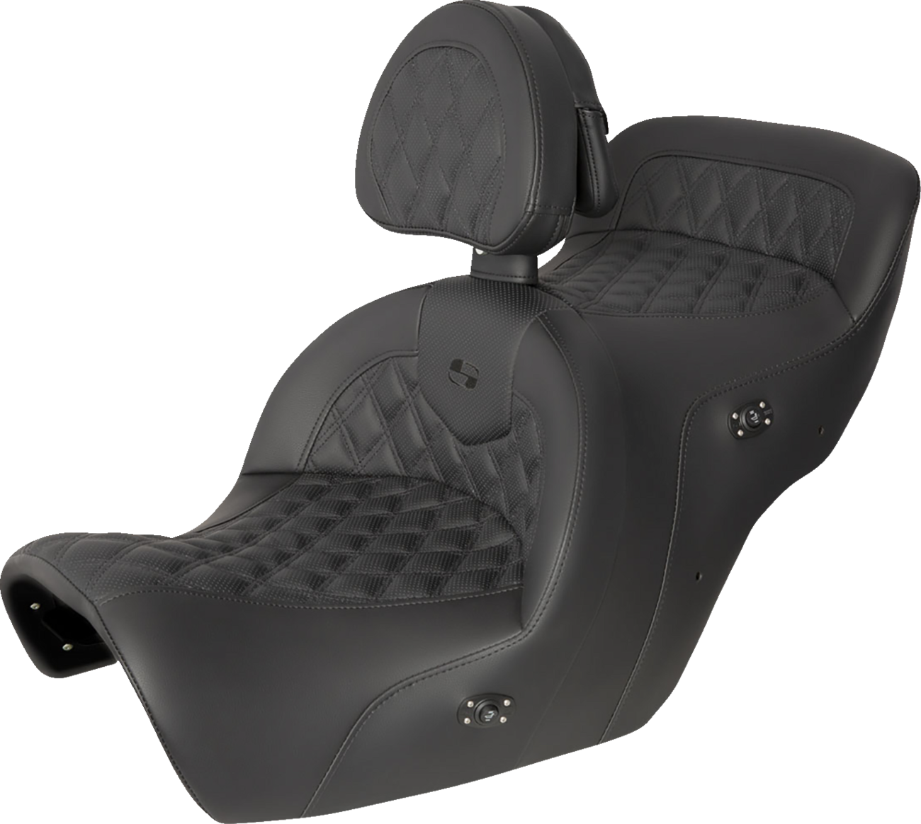 Black SADDLEMEN Roadsofa heated motorcycle seat with backrest and full lattice stitch for Honda GL1500 '88-'00, by Bill's Exhausts.