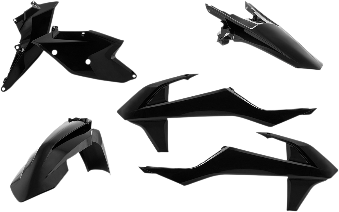 Black Acerbis standard replacement body kit for motorcycles, shown on a clean background, designed for durability and a sleek look.