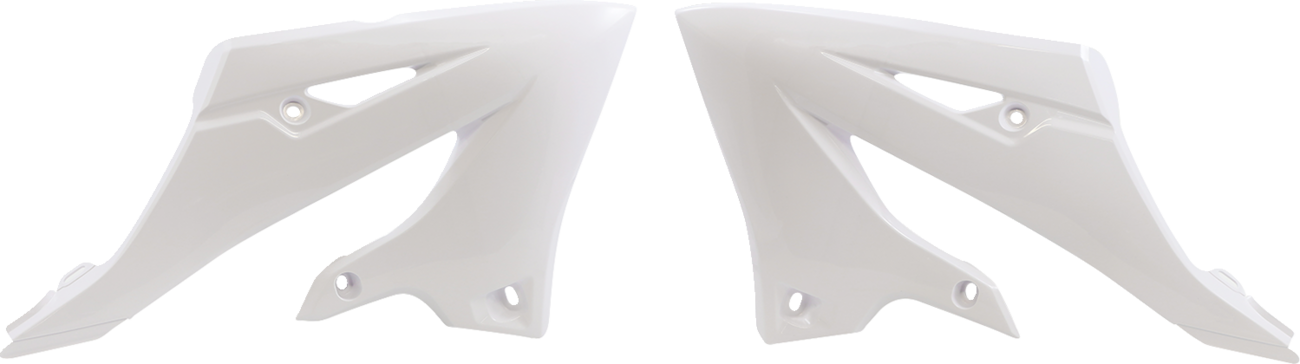 Acerbis white radiator shrouds for Yamaha YZ125/250 2022-2023 motocross bikes, mounted on the motorcycle body.