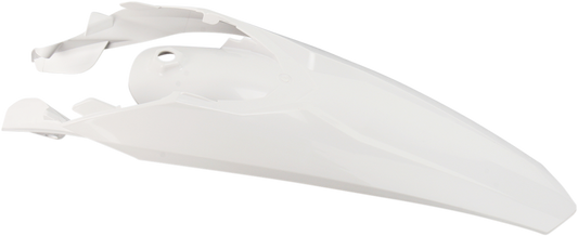 A white Acerbis OEM rear fender for motorcycle, designed for durability and fit, displayed on a clean background.