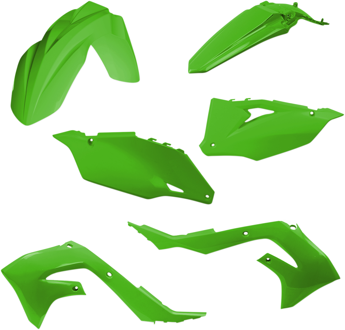 Green Acerbis standard replacement body kit for motorcycles, shown in a close-up image.