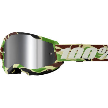 Bill's Exhausts Strata 2 Goggle in war camo with silver mirror lens, featuring a sleek design and adjustable strap for comfortable fit.