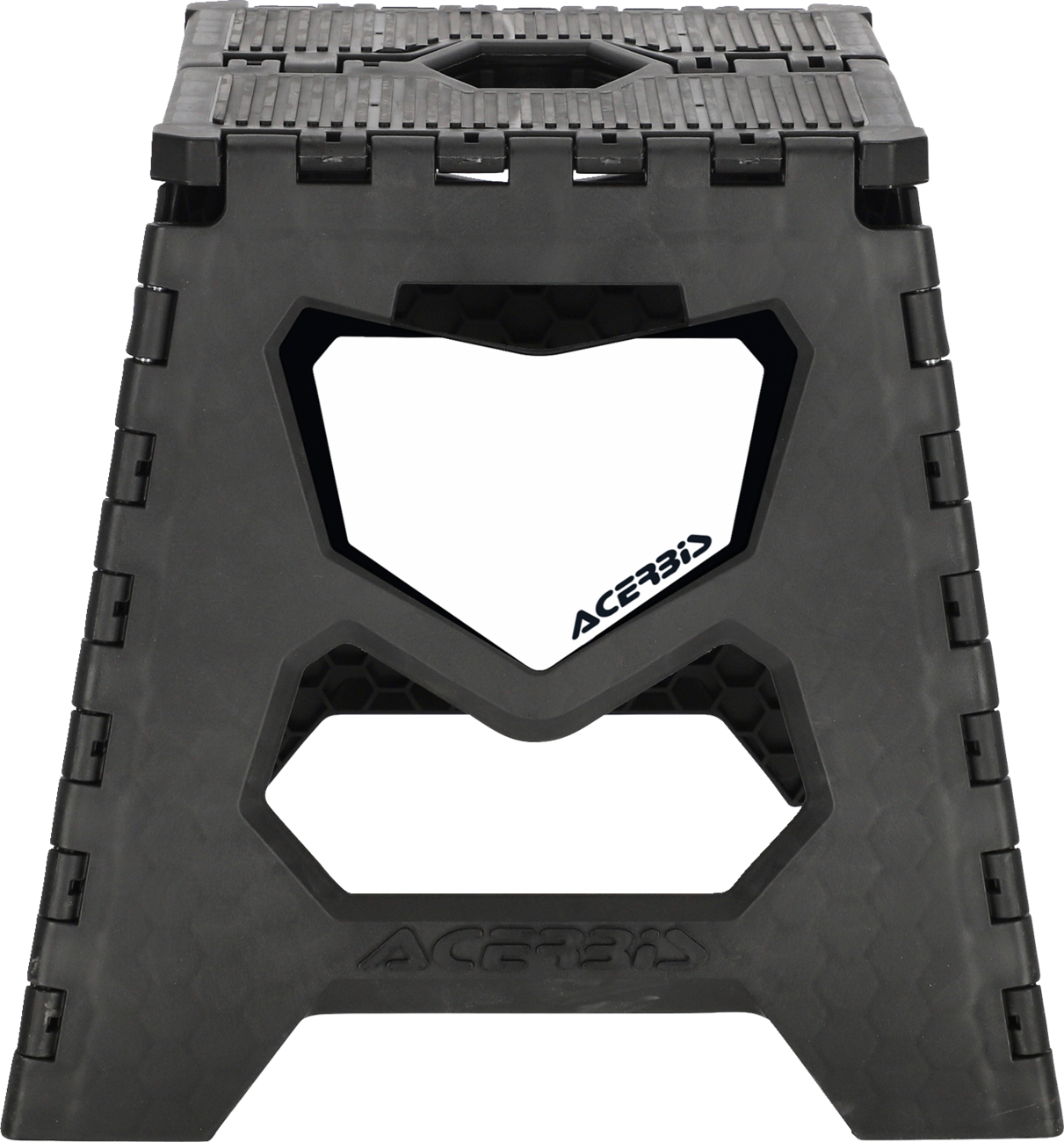 Black ACERBIS bike stand in folded position, designed for easy storage and stability, displayed on a plain background.