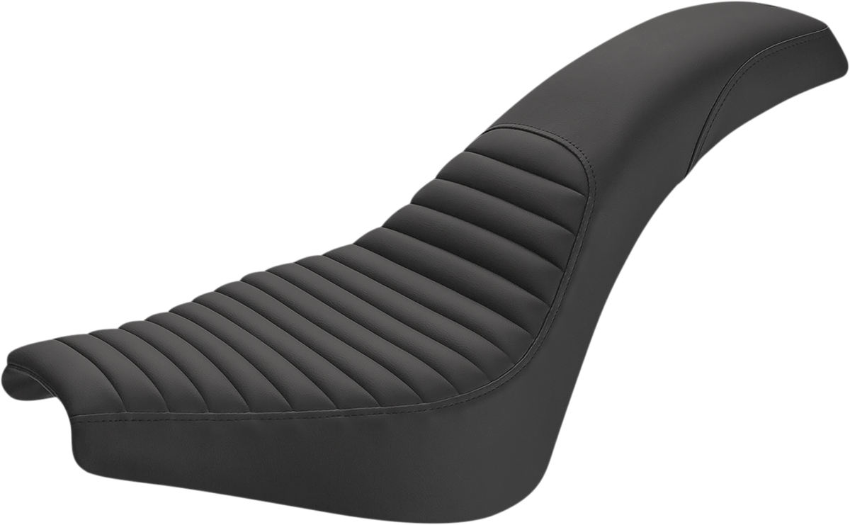 Bill's Exhausts SADDLEMEN Profiler Seat with Tuck and Roll design for Softail motorcycles, featuring leather upholstery and detailed stitching.