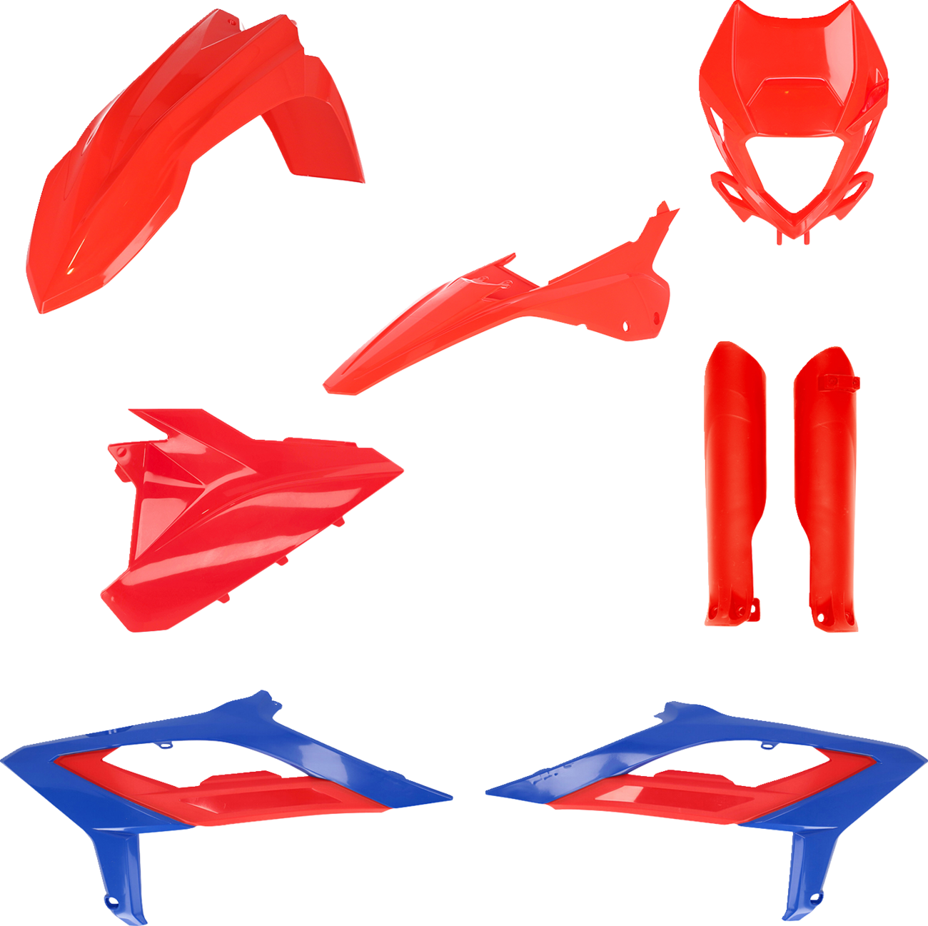 A full replacement body kit for Beta 300 RX 2023, featuring OEM-style design, made for ACERBIS bikes by Bill's Exhausts.