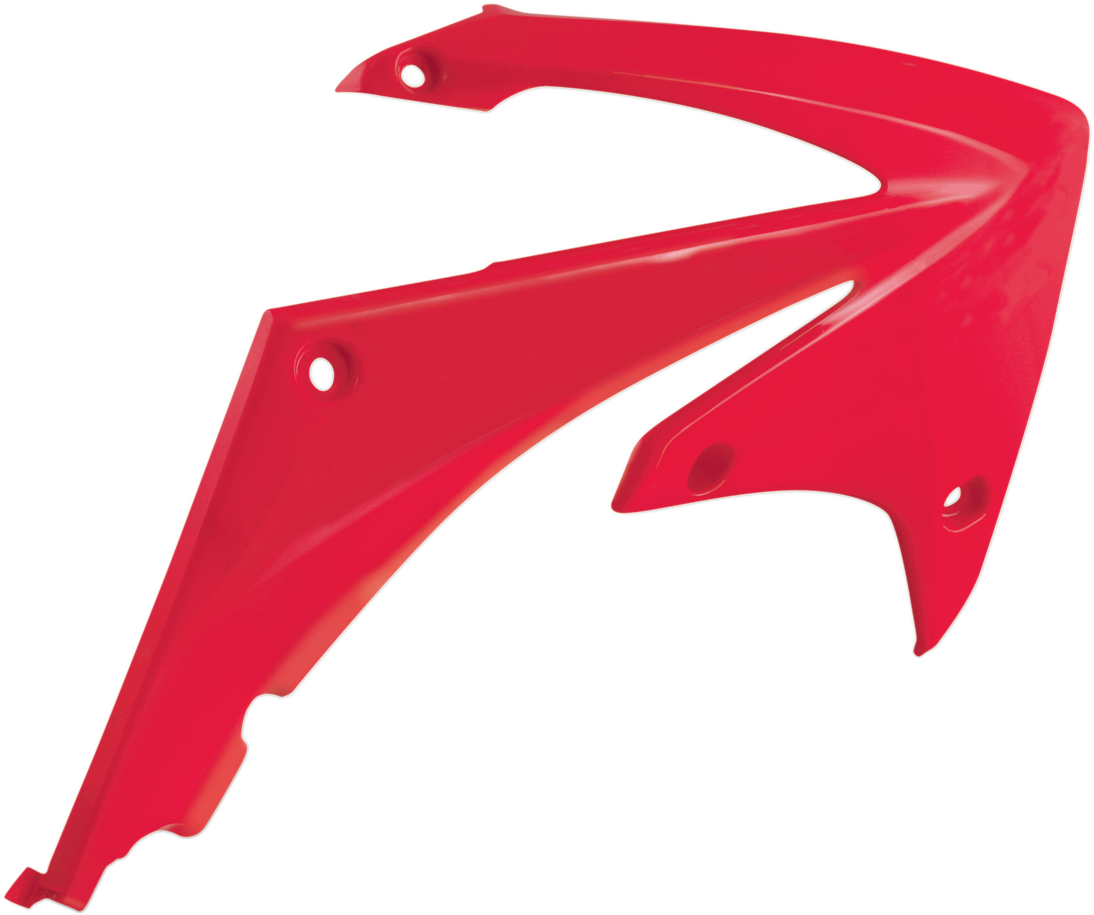 Red Acerbis radiator shrouds for motorcycle body protection, featuring a sleek design and vibrant color.