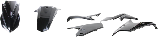 A black Acerbis standard replacement body kit for motorcycles, featuring sleek body panels designed for durability and style.
