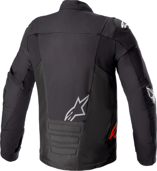 Alpinestars SMX waterproof motorcycle jacket in black, gray, and red, 3XL size, featuring sturdy material and reflective accents.