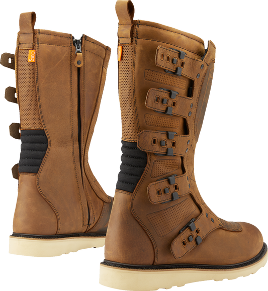 Bill's Exhausts ICON Elsinore 2â„¢ CE boots in brown, size 8, featuring sturdy leather construction and ankle support.