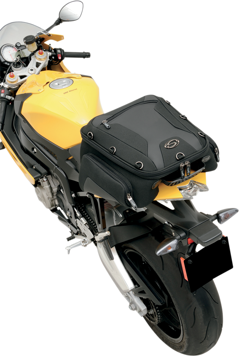 SADDLEMEN Sport Tunnel Bag seat for motorcycle, standard size, with durable material and mounting hardware, designed by Bill's Exhausts